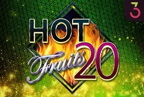 The title 'Hot Fruits 20' is displayed over a background of flames, set against a green, patterned, and sparkling backdrop. A small logo with the number 7 is in the top right corner.