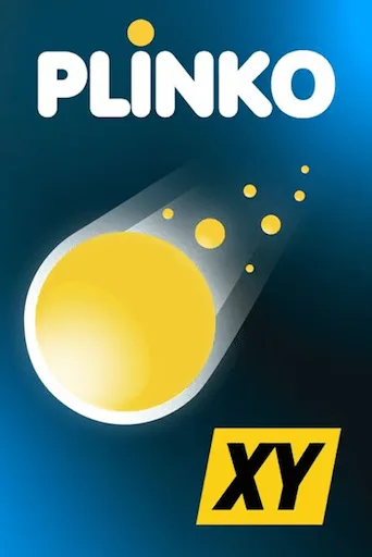 The game tile for Plinko by XY, featuring the game's title in white text above a stylized falling yellow ball against a dark blue gradient background.
